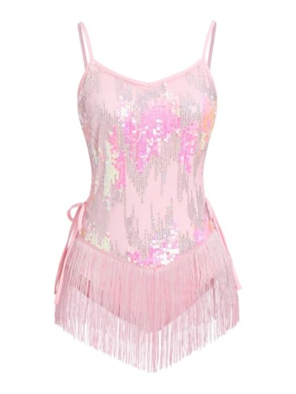 Sequin Fringe Bodysuit Lace Up Salsa Latin Jazz Dance Costume